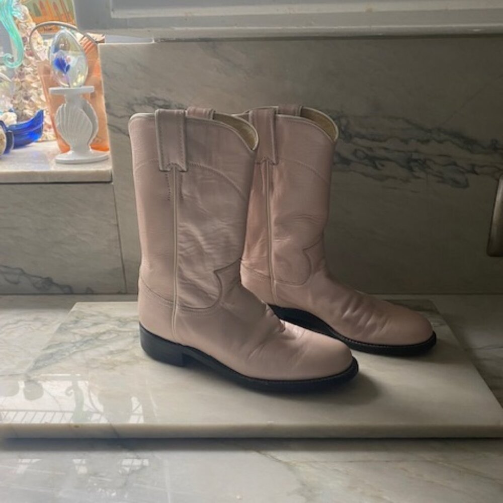 JUSTIN Cowboy Boots Pink Leather Short Boots Cowgirl 5.5-B